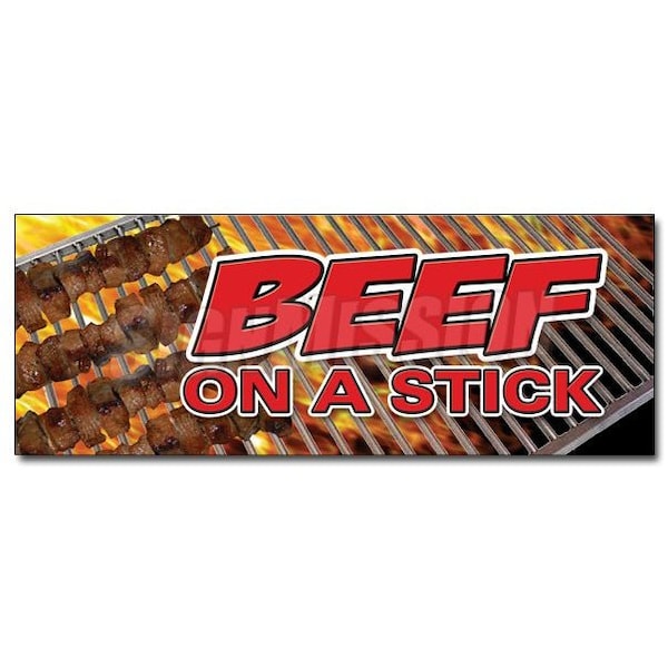 BEEF ON A STICK DECAL sticker food vendor steak grill bbq meat restaurant, D-36 Beef On A Stick